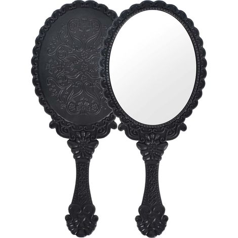 Sollbry Lot de 2 Miroirs à Main,Miroir Maquillage,Miroir Coiffeur,Miroir Portable Professionnel, Miroir à Poignée Ronde,Miroir Polyvalent pour Voyage,Salle de Bain,Bureau,Maquillage,Beauté (Noir) (1/5)