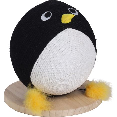 Balle a griffer pingouin pour chat avec corde 30cm (1/4)