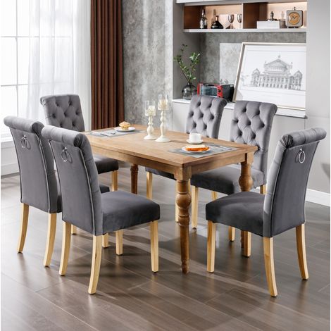 CHICFURN Juego de 6 sillas de comedor 43x63x100 cm terciopelo gris, respaldo capitoné (1/5)