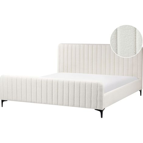 Letto matrimoniale in bouclé EU con testiera imbottita 180 x 200 cm Gambe in metallo Base a doghe Bianco Sporco Lunan