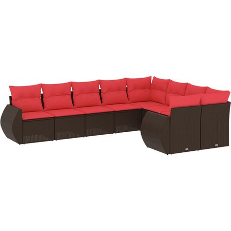 9-teiliges Gartensofa-Set mit Kissen, braun, Polyrattan vidaXL (1/5)