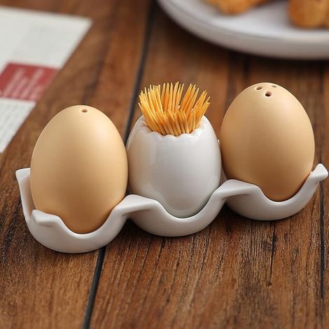 Salière et poivrière en céramique en forme d'œuf, distributeur d'assaisonnement Flavor Ware, pot à cure-dents avec trous, idéal pour le barbecue, les restaurants et la cuisine – cadeau idéal (1/5)
