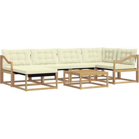 Outdoor Sofa Set 7 pcs White and Cream Solid Acacia Wood vidaXL (1/5)