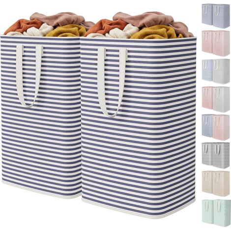 Panier a Linge, Grande Corbeille a Linge Pliable et Imperméable avec Poignées, Laundry Basket, Bac Linge Sale pour Vetements, Chambre, Bleu Marine, 80 L, Lot de 2 (1/5)