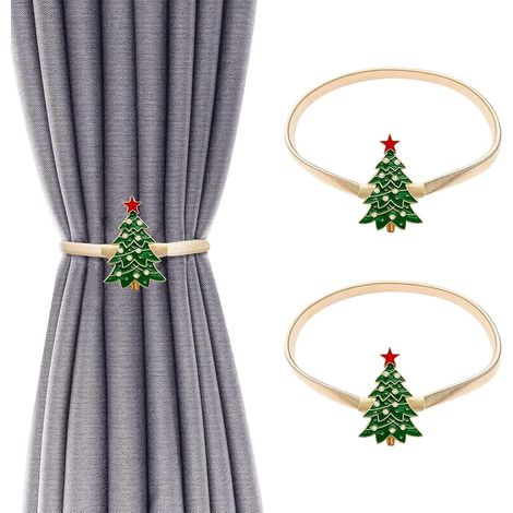 2 Pièces Noël Attache Rideau, Embrasse pour Rideaux Sapin de Noël, Embrasse Rideau avec Corde à Ressort, Embrase de Rideaux, Embrasse Rideaux pour Maison Bureau Hôtel Décoration de Fenêtre (1/5)