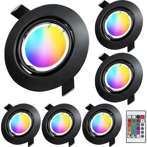 Spot LED Encastrable Orientable RGB+Blanc Chaud 3000K Dimmable 5W Plafond Encastré Noir Mat Spots de Plafond 400LM Couleur Changement Salle de Salon Cuisine,Avec Telecommande lot de 6 (1/5)