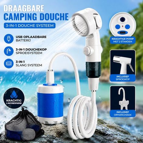 Tragbare Camping-Duschpumpe mit USB-Aufladung 3-in-1-Campingdusche mit Duschkopf und Schlauchsystem Elektrische Außendusche für Camping Reisen (1/5)
