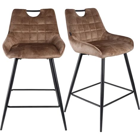 Lot 2 tabourets de bar en velours marron avec pied métal noir - BRANDY (1/5)