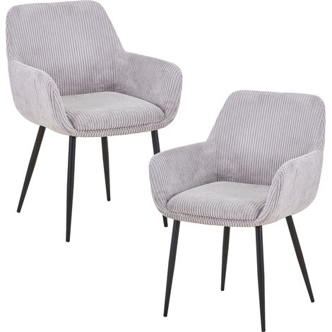 JESSIE - Lot de 2 chaises en velours côtelé gris clair pieds en métal noir (1/5)