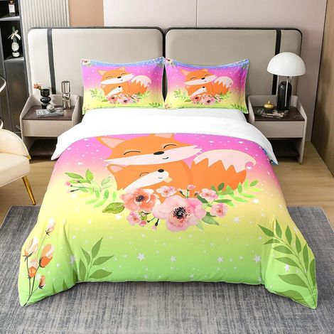 Cartoon Renard Coton Housse De Couette 140x200cm Kawaii Renard Coton Housse De Couette Garçons Filles Enfants Adolescents Chambre Décor Galaxy - 140 x 200 cm + 1 taie d'oreiller 65 x 65 cm (1/5)
