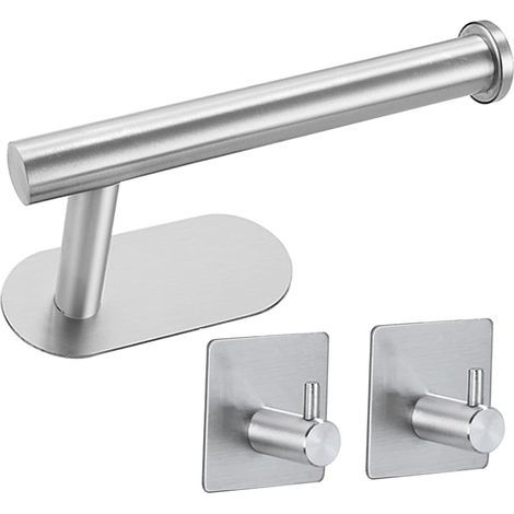 Set of 3 Toilet Paper Towel Holders - No Drilling - Stainless Steel - Ideal for Bathroom, Toilet, Kitchen - Silver (1/5)