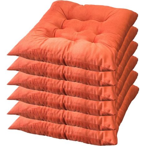 Lot de 6 Coussins de Chaise 40 x 40 x 4.5 cm, Coussin Chaise Exterieur Coussin de Jardin Idéal, Galette Chaise Polyester,Orange (1/5)