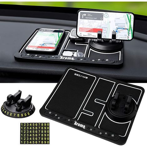 Tapis de téléphone antidérapant pour voiture 4 en 1 support de téléphone de voiture rotatif à 360 ° (bord blanc lumineux) (1/5)