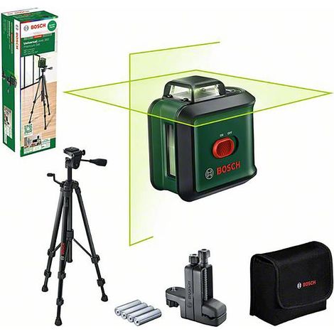 Bosch – Niveau laser croix universel 360° – Lignes laser vertes ultra visibles – Précision +/- 0,4 mm/m – Trépied TT 150 inclus