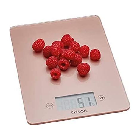 TaylorPro Bilancia Digitale de Cucinade Design Ultra Sottile, Funzione de Peso con Tara, Livello Professionale conAlta Precisione, Compatto, Dorato Rosa e Vetro, 5 kgde Capacità. (1/5)