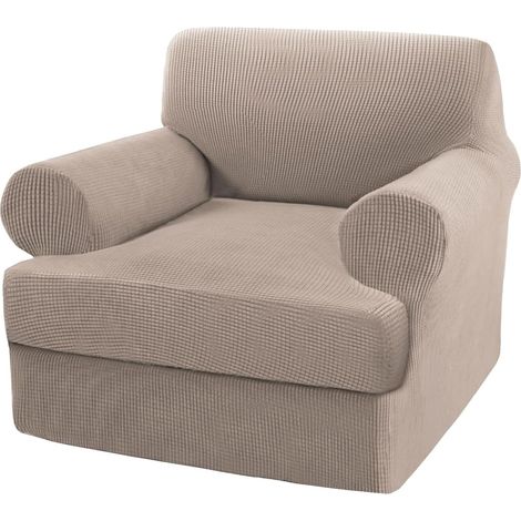 Copridivano jacquard con fodere separate per i cuscini, copripoltrona elasticizzato in spandex, protezione antiscivolo per mobili (poltrona, kaki) (1/5)