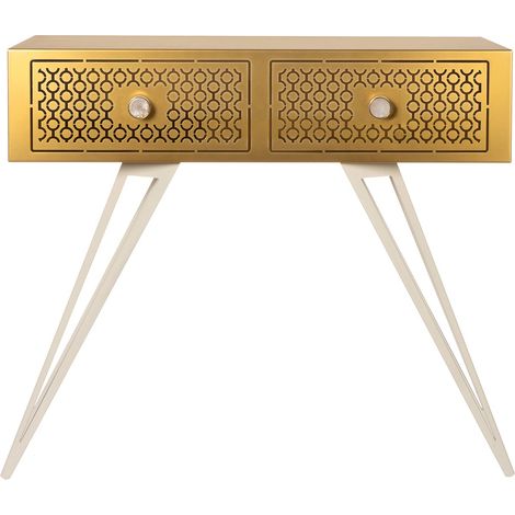 Consolle Mayfair 100x35x80 cm in ferro Design glamour Hollywood Regency Gambe bianche cassetti oro Made in Italy Senza scomparti
