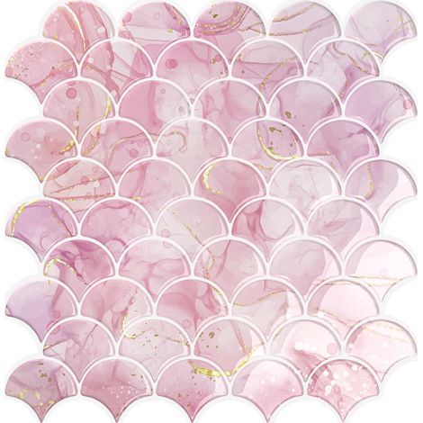 Carrelage Adhesif Mural Rose Écaille de Poisson Stickers Carrelage Secteur Crédence Adhésive Cuisine Dalle PVC Adhesive Murale Salle de Bain Imperméable Amovibles 30.5cm×30.5cm 6 Pièces (1/5)
