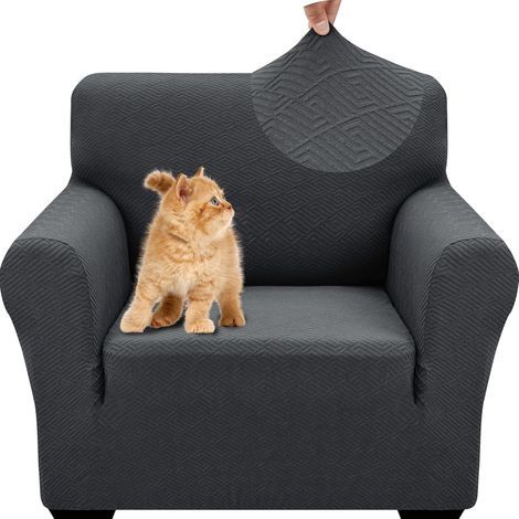 Housse De Canapé 1 Place, Extensible Housse De Fauteuil, Universelle Housse Canapé avec Accoudoirs, Protection Chat Chiens Housse Canape, Housses De Canapé Antidérapante, Gris Foncé (1/5)