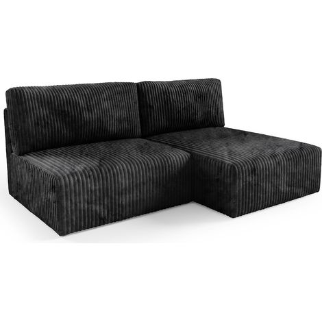 Sofá Cama con Chaiselongue, Arcón, Cojines Desenfundables, Reclinable, 210x149 cm Negro