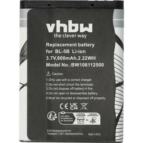 vhbw Akku Ersatz für Vivitar BLI-885, CEL10028, VIV-VB-5B für Handy Smartphone Telefon (600 mAh, 3,7 V, Li-Ion) (1/5)