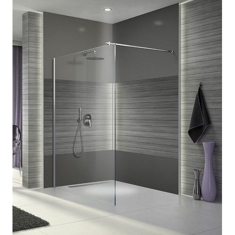 Leda – Paroi de douche à l'italienne Open 2 – verre transparent 8 mm – largeur 90 cm – traitement anti-calcaire – installation en angle (1/4)