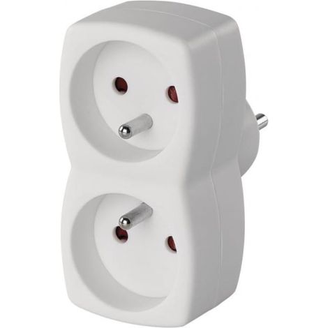 Adaptador de enchufe de dos tomas con conexi贸n a tierra, blanco P0028N