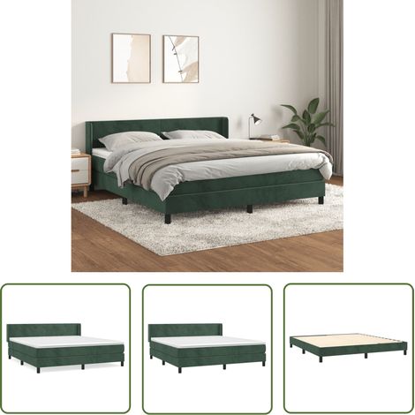 The Living Store Boxspringbett mit Matratze Dunkelgrün 180x200 cm Samt - Samtbett - Boxspringbett - Doppelbett - Luxusbett - Bettauflage (1/5)