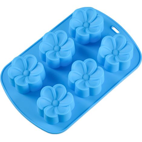 6 Gardenia Silikon-Backformen, Seifenformen, Aromatherapie-Formen, leicht zu lösen, hitzebeständige Silikon-Blumenformen, 24,5 x 16,5 x 3 cm, blau, 2er-Set (1/3)
