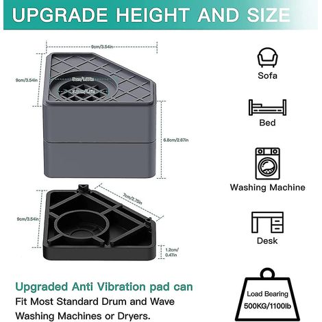 Patins anti-vibrations pour lave-linge, lot de 4, pour lave-linge et sèche-linge, amortissant les chocs et réduisant le bruit (1/3)