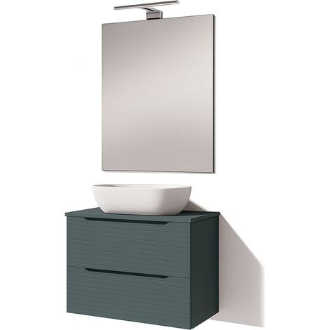 Kibath Mueble de baño con Lavabo, Espejo y Aplique LED BOREAL 60x45 cm acabado Verde Lago mate 2 cajones suspendido