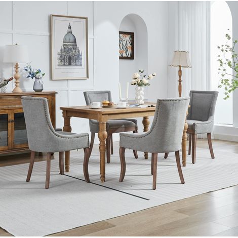 Stuhl Esszimmerstuhl komfortabel Chenille Grau OKMYHOME (1/5)