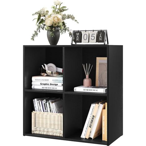 WOLTU Librería baja de 4 cubos, estantería multiusos de madera, moderna y sencilla, color negro (1/5)