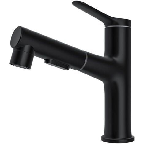 Robinet de lavabo de salle de bain avec douchette extractible, poignée unique, 3 becs, bec escamotable, noir (1/5)