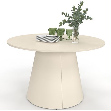 Table de jardin ronde AMELIA 120 CM 6 personnes avec pied central en métal beige
