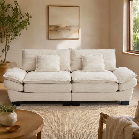 Sofá de 2 plazas de terciopelo con 2 cojines, asiento profundo, beige HAVRYA (1/5)