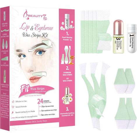 Bandes de Cire Froide Visage Dépilatoire Sourcils Lèvre, Peaux Sensibles 24 bandes + Poudre de Perle 2g, Huiles Essentielles Apaisantes 3g (1/5)