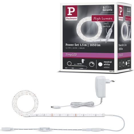 Paulmann Power Neutral White 78958 Strip LED SimpLED Alimentazione con dimmer su Cavo 1,5m 1100lm/m, 1x17 Watt IP44 dimmerabile Bianco Striscia Luminosa plastica 4000 K 17 W (1/4)