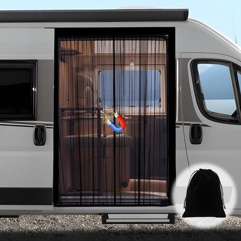 Moustiquaire magnétique, universelle, fermeture centrale magnétique, pour camping-car, porte latérale/arrière, camping, 210 x 150 cm (1/5)
