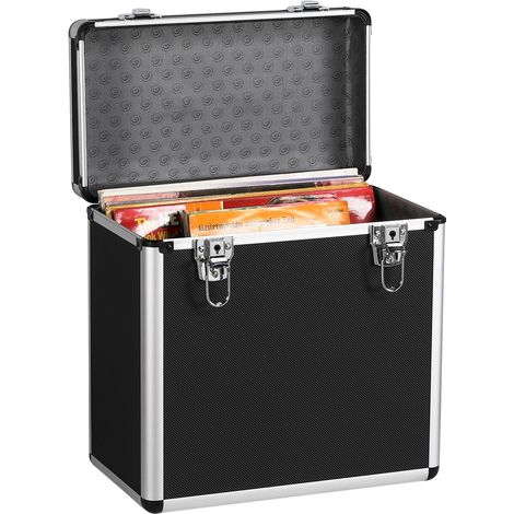 Homevive Estuche de Almacenamiento para Discos Maletín para Colección de DJ Maleta Organizador para 50 Álbumes 35 x 20 x 36 cm Negro (1/5)