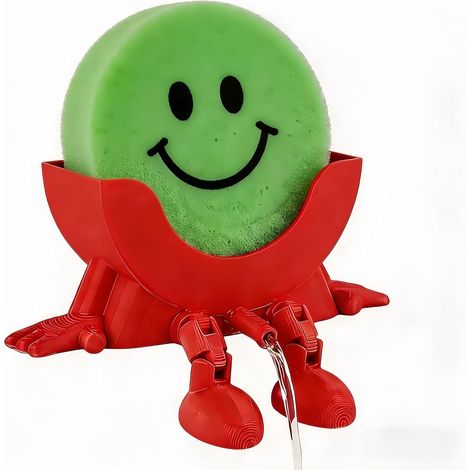 Joli porte-éponge à suspendre, égouttoir pour évier de cuisine, support de rangement pour éponge à récurer avec motif smiley, accessoires d'évier (rouge) (1/5)
