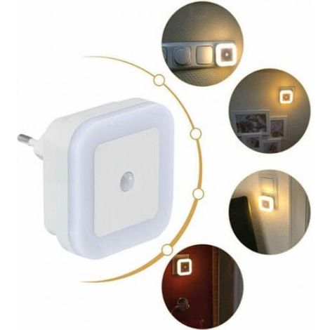 Veilleuse LED avec détecteur de mouvement, prise à économie d'énergie, lumière blanche chaude, adaptée aux chambres d'enfants, aux couloirs et aux escaliers - lumière LED à intensité variable.