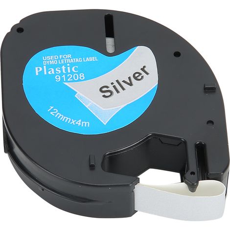Accessoire ruban d'étiquettes 91208 pour imprimante d'étiquettes Dymo 12 mm à fond argenté et lettres noires (1/5)