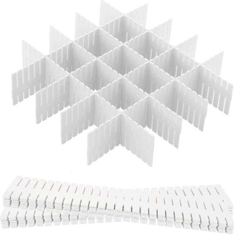 Separateur tiroir, 12 Unité(s), Grille Diviseur de tiroir, Réglable, Séparateurs de Tiroir en Plastique pour sous-vêtements, Chaussettes, Ceintures, Fournitures de Bureau (Blanc) (1/4)