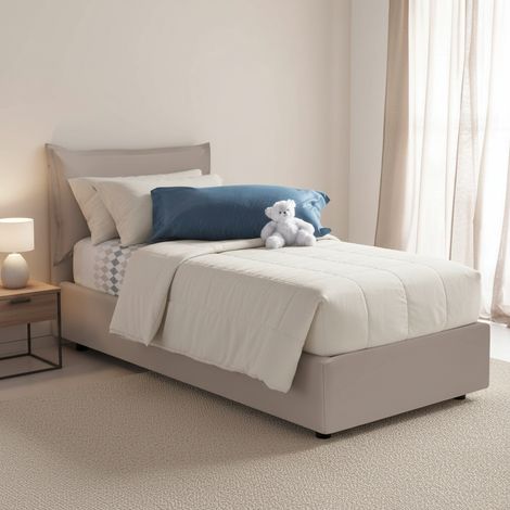 Dmora - Einzelbett Dgrillo, Containerbett mit Kunstlederbezug, 100% Made in Italy, Seitliche Öffnung, inklusive Matratze 80x190 cm, Turteltaube (1/5)