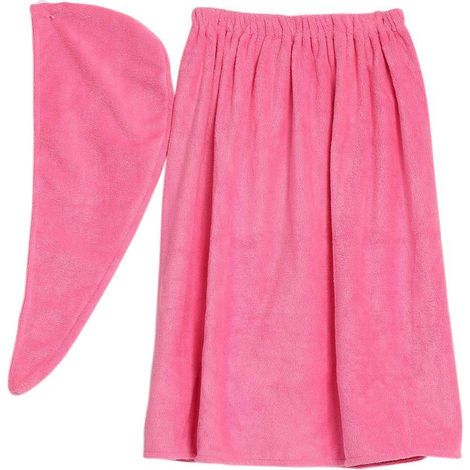 Kilt sauna pour femme, sarong doux et confortable avec fermeture velcro et serviette de spa pour les cheveux, en coton bio 150 x 90 cm, rose