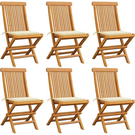 Gartenstühle mit Cremeweißen Kissen 6 Stk. Massivholz Teak