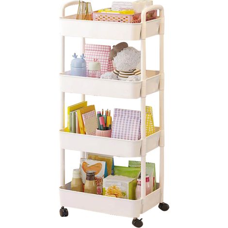 Chariot de rangement 4 tiroirs grande capacité, étagère mobile organisatrice avec panier suspendu pour dortoir salon cuisine (1/5)