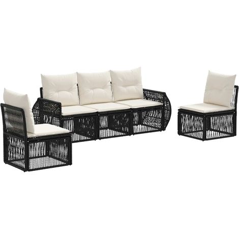 vidaXL Set Divano da Giardino 5 pcs Nero e Bianco Crema polyrattan