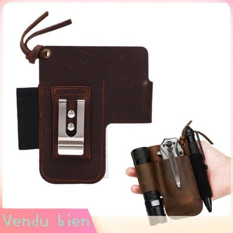 Étui de Ceinture, étui Multitool en Cuir de Vachette avec Pince de sécurité pour Lampe Stylo Couteau Pliant et Plus (1/4)